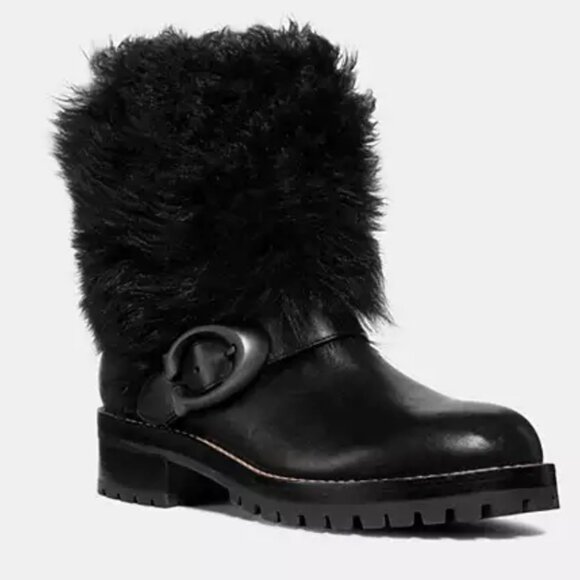 Coach Leighton Shearling Booties – Black Fur Trim, Size 9.5 - Picture 1 of 9